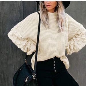 New Oversized Cluster Puff Sleeves Sweater